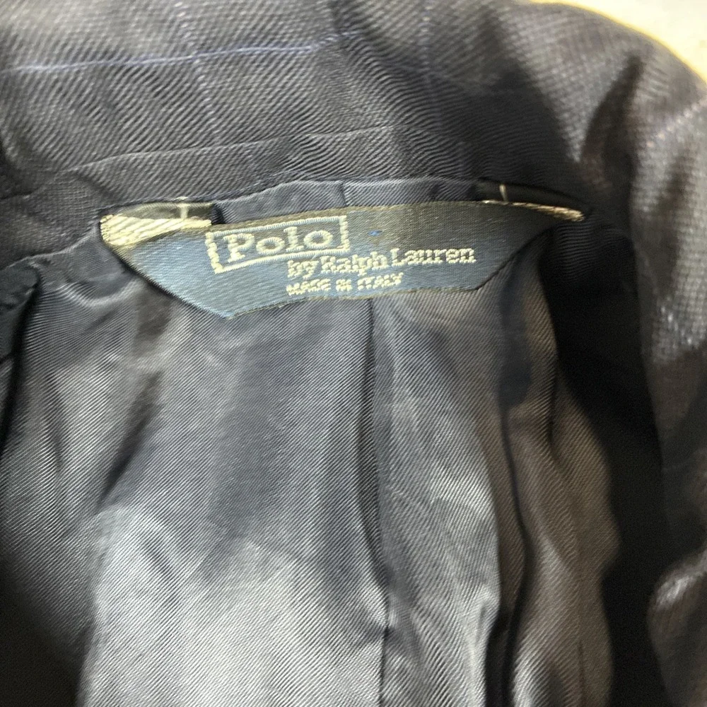Vintage Polo Ralph Lauren Mens Navy Wool Cashmere Check Blazer 39S Made in Italy
